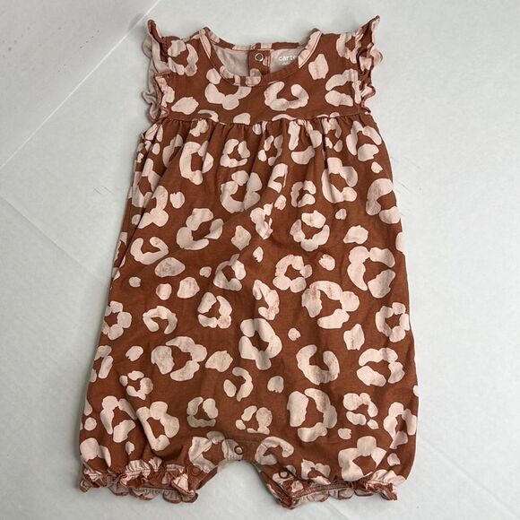 Carter’s Child of Mine brown and cream animal print romper EUC size 24 months - Picture 2 of 11